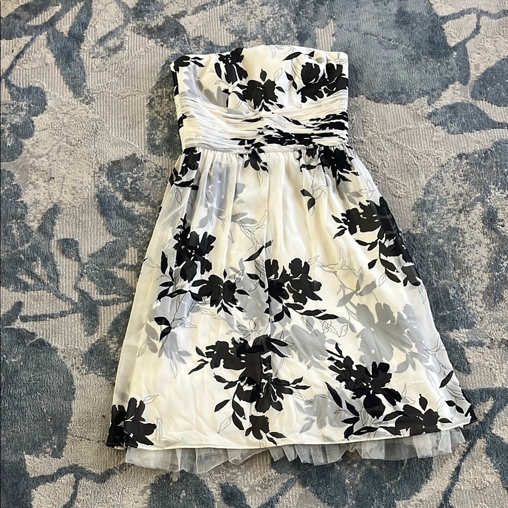 Ann Taylor Strapless Dress - Black and Cream Floral